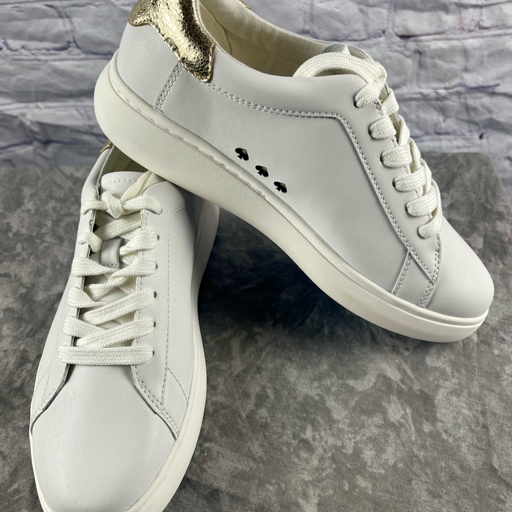 Kate Spade Women's Lift OpticWhite and Gold Sneakers Size 8.5 - Picture 13 of 14